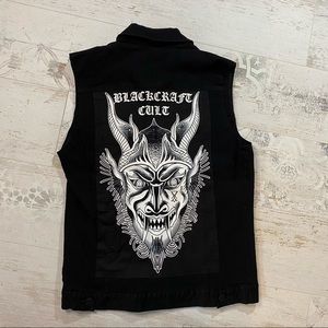 Black Craft Cult Devil Destroyer Print Back Patch Black Jean Vest
